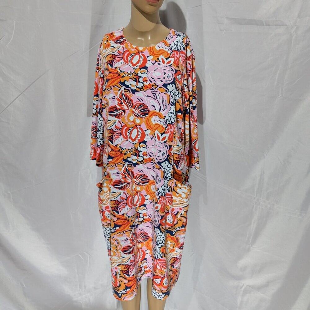 J McLaughlin Women's XL Catalina Cloth Dress Orange and Pink Floral Pockets Work